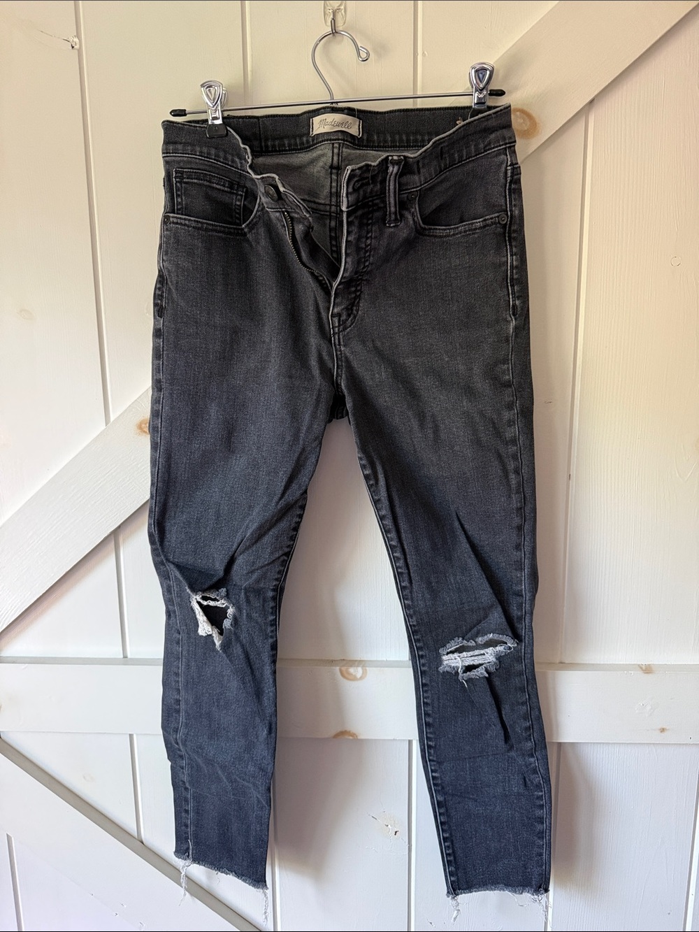 Madewell Black Washed Distressed Skinny Jeans